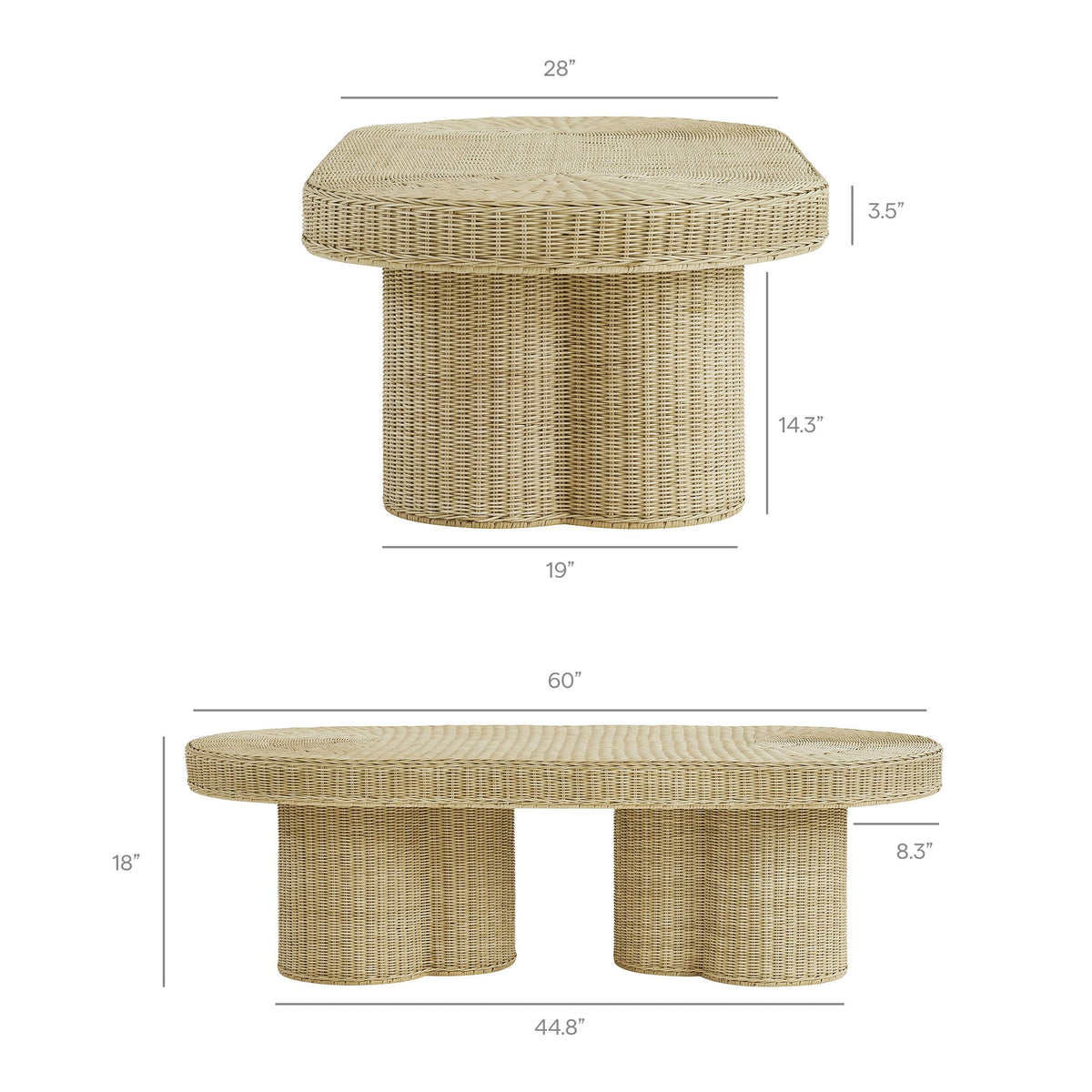 Sarova 60 Inch Natural Rattan Pedestal Coffee Table