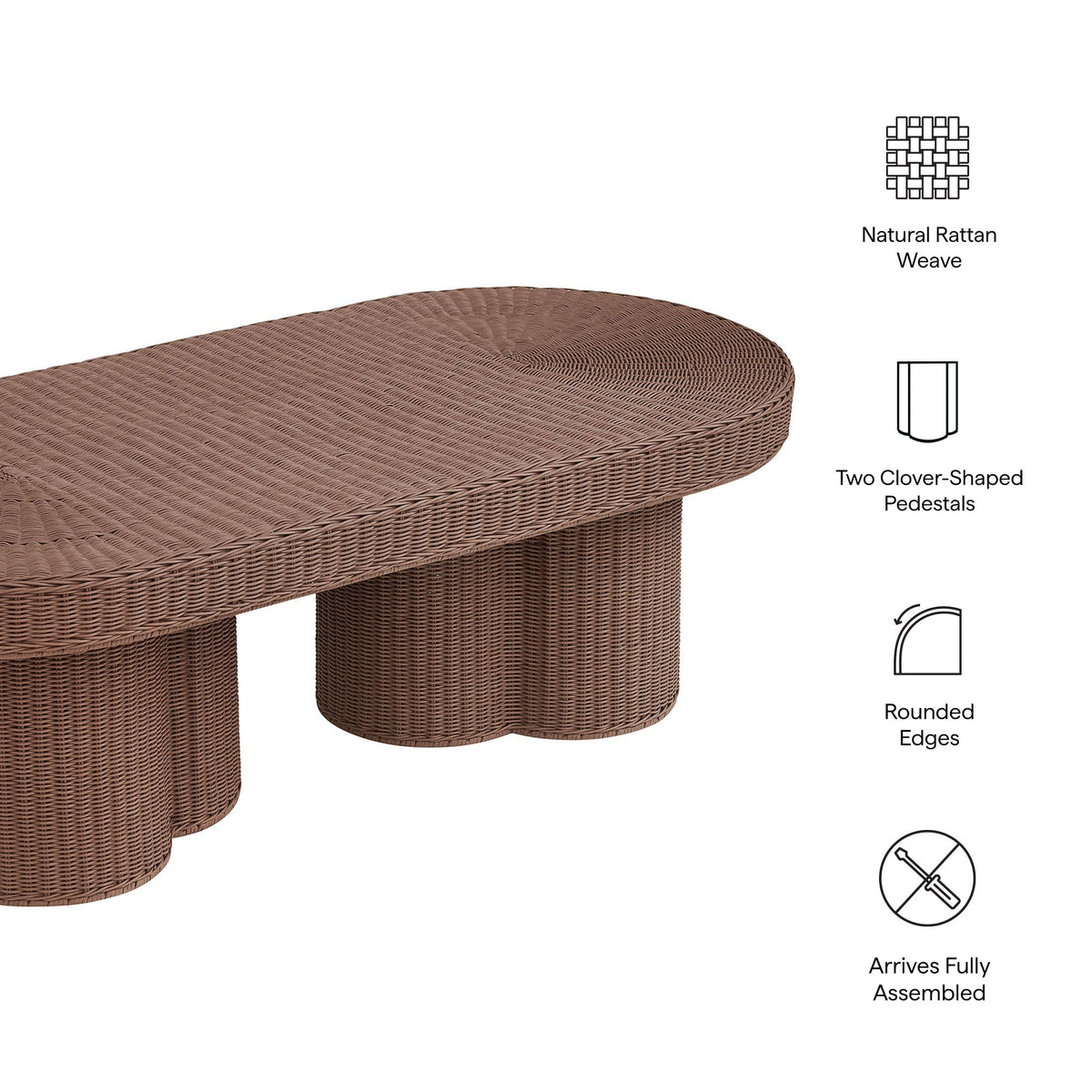 Sarova 60 Inch Natural Rattan Pedestal Coffee Table