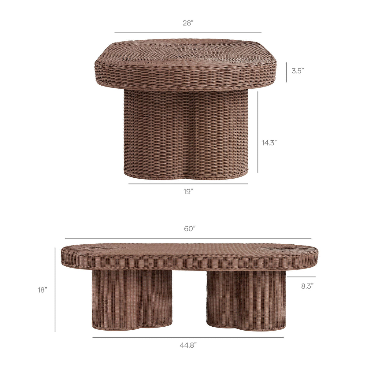 Sarova 60 Inch Natural Rattan Pedestal Coffee Table
