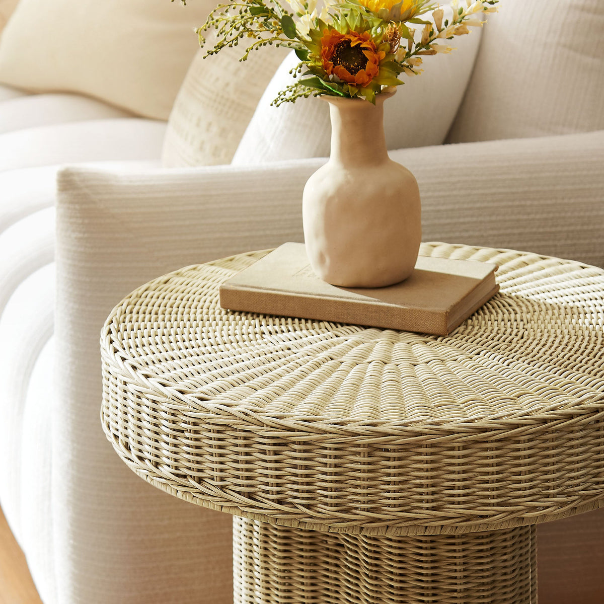 Sarova 20 Inch Natural Rattan Pedestal Side Table