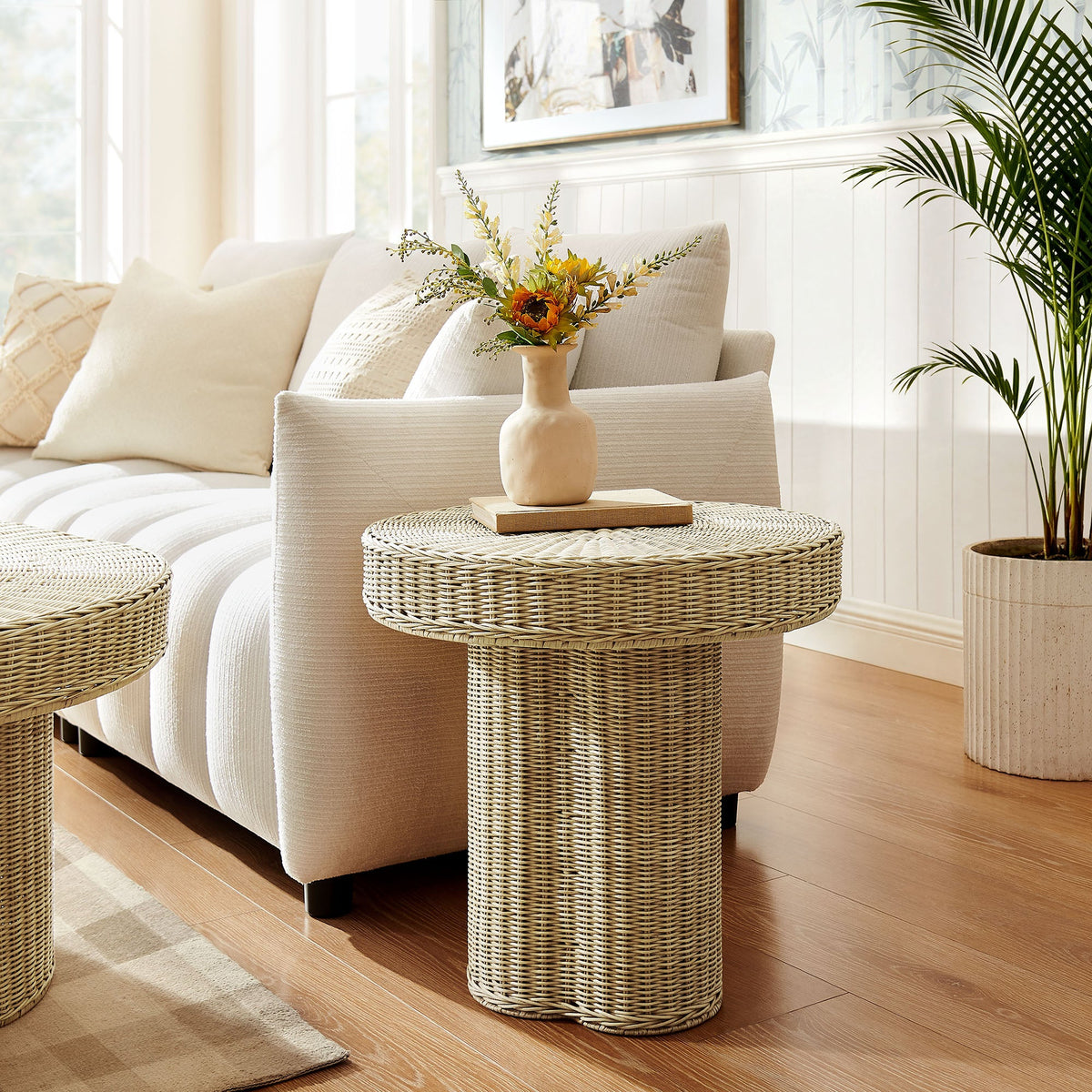 Sarova 20 Inch Natural Rattan Pedestal Side Table