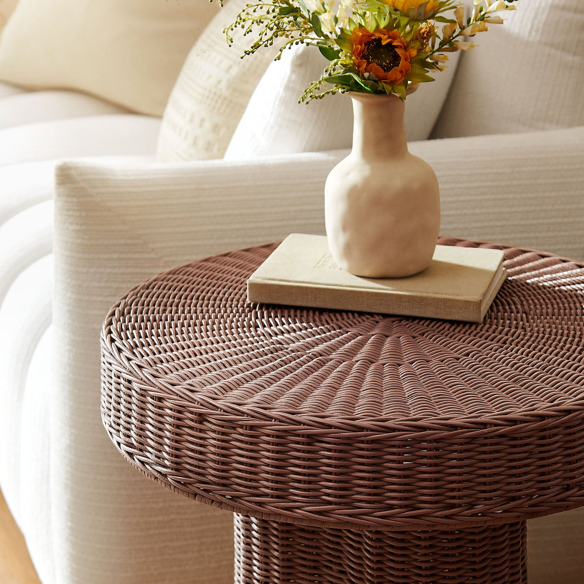 Sarova 20 Inch Natural Rattan Pedestal Side Table
