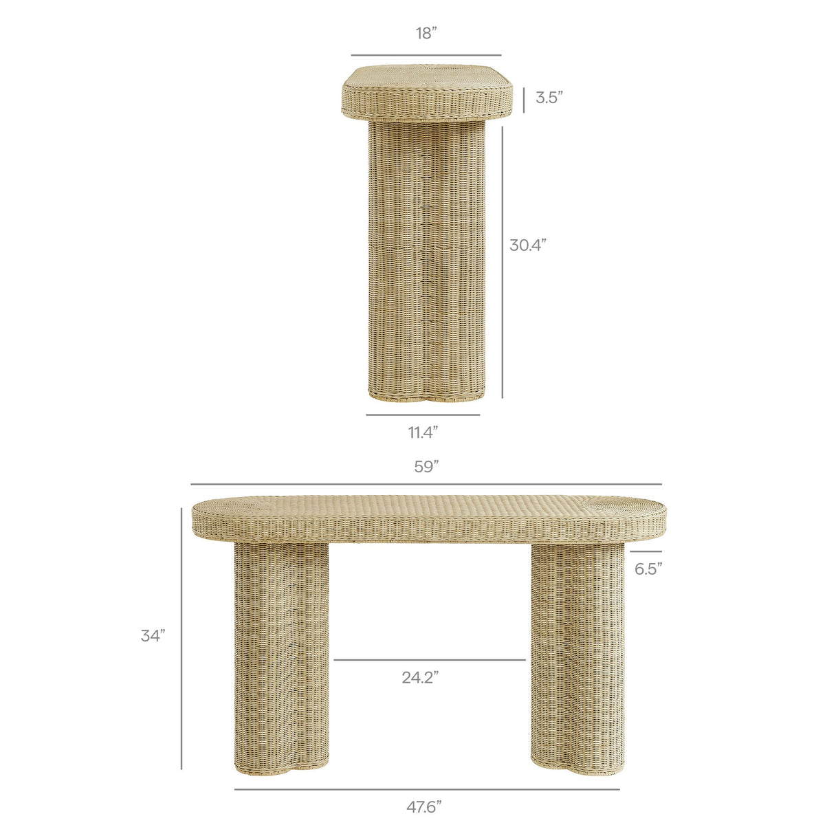 Sarova 59 Inch Natural Rattan Console Table