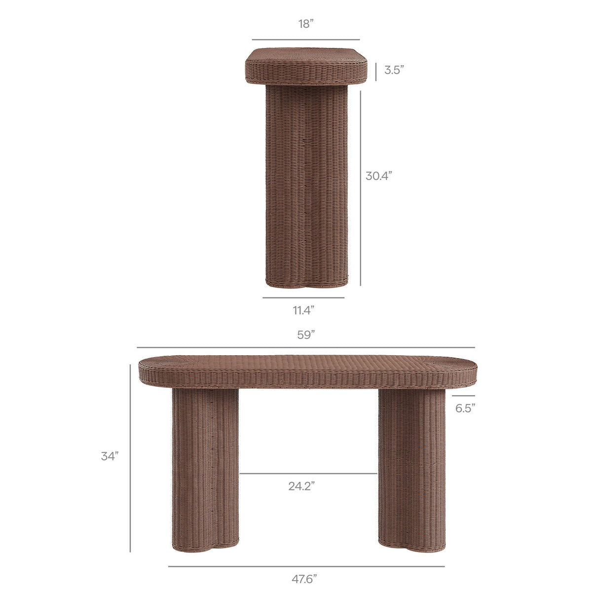 Sarova 59 Inch Natural Rattan Console Table