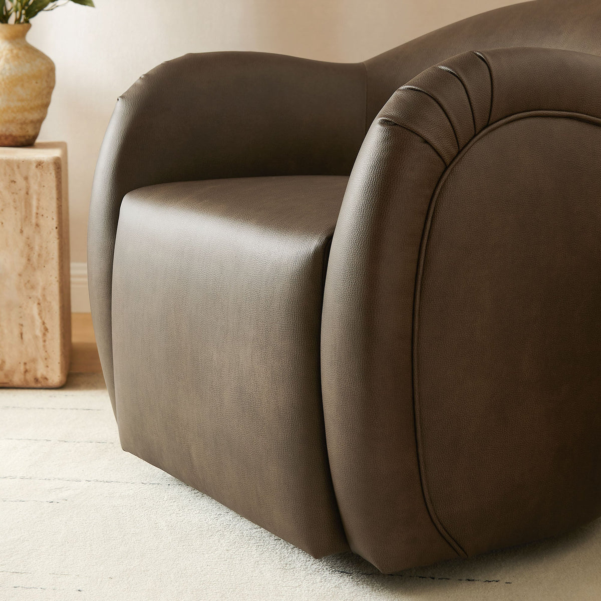 Compose Barrel Vegan Leather Swivel Armchair