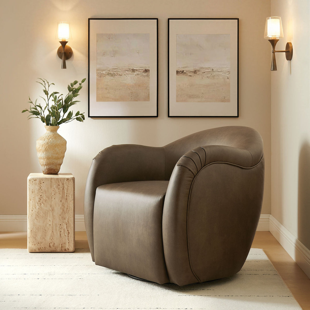 Compose Barrel Vegan Leather Swivel Armchair