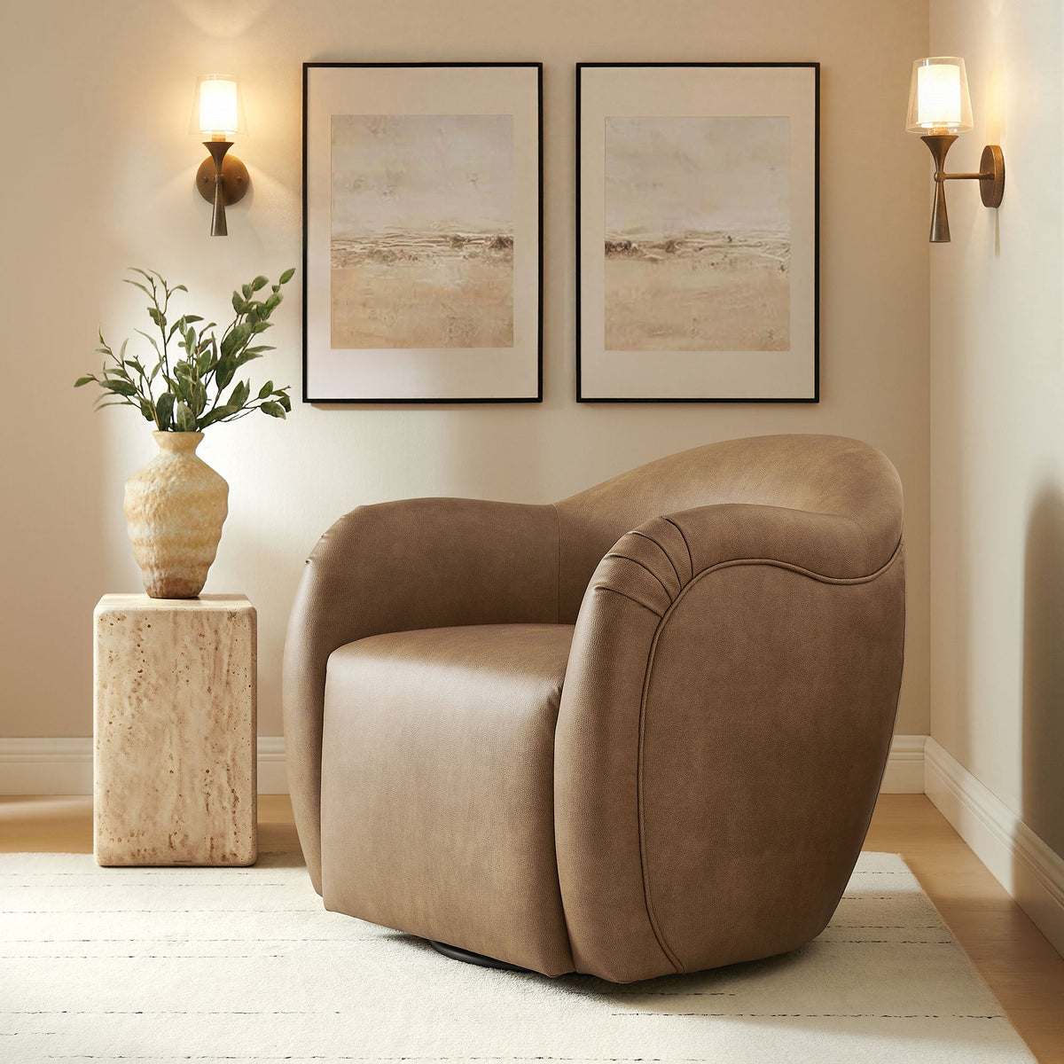 Compose Barrel Vegan Leather Swivel Armchair