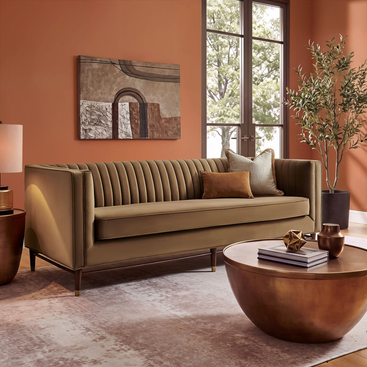 Devote 93 Inch Performance Velvet Channel Tufted Sofa