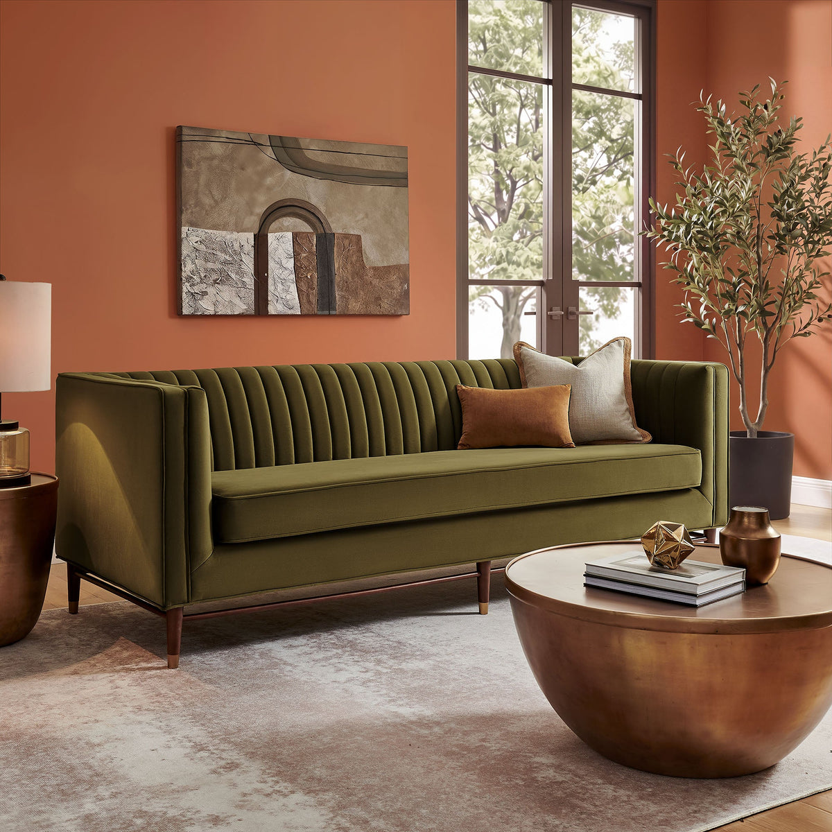 Devote 93 Inch Performance Velvet Channel Tufted Sofa