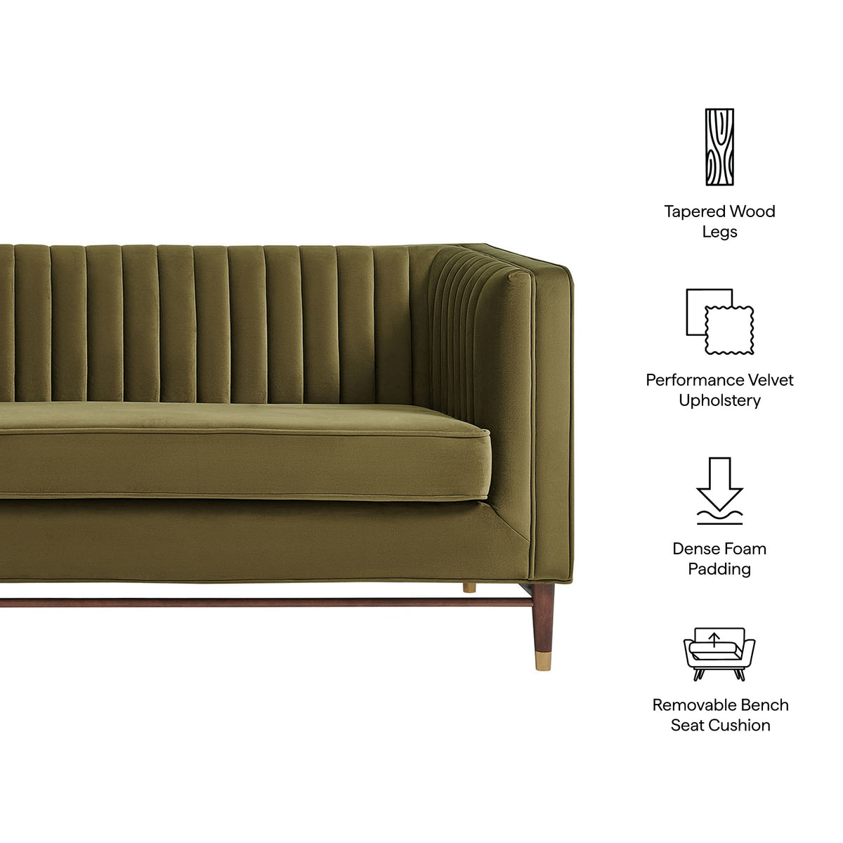 Devote 93 Inch Performance Velvet Channel Tufted Sofa