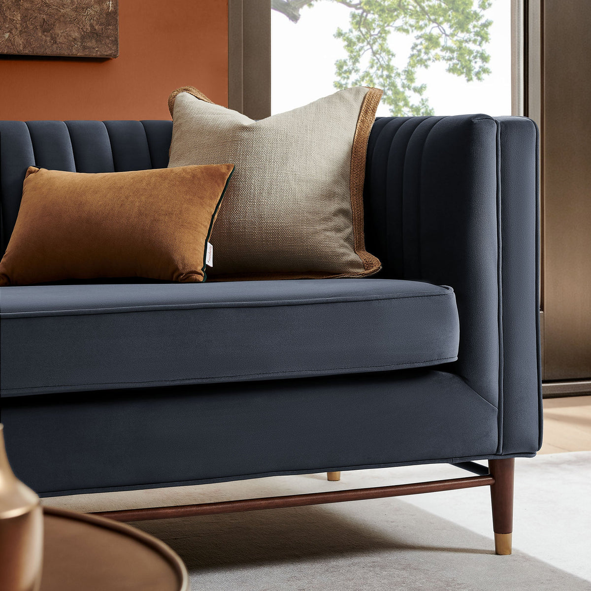 Devote 93 Inch Performance Velvet Channel Tufted Sofa