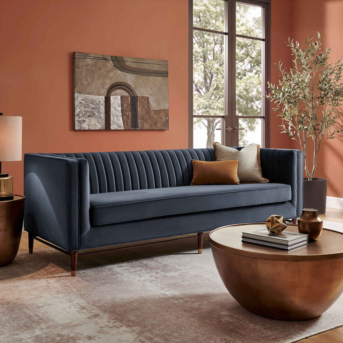 Devote 93 Inch Performance Velvet Channel Tufted Sofa