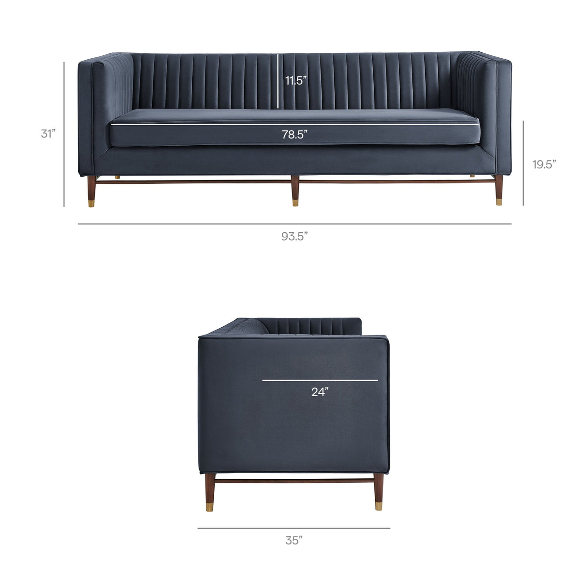 Devote 93 Inch Performance Velvet Channel Tufted Sofa