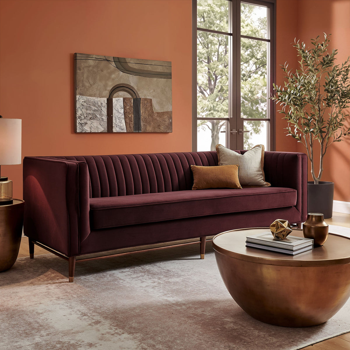 Devote 93 Inch Performance Velvet Channel Tufted Sofa