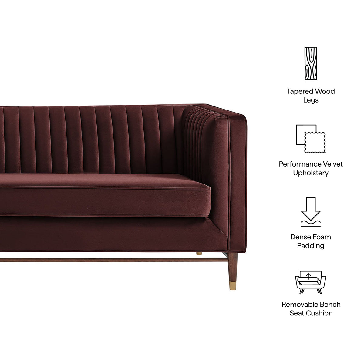 Devote 93 Inch Performance Velvet Channel Tufted Sofa