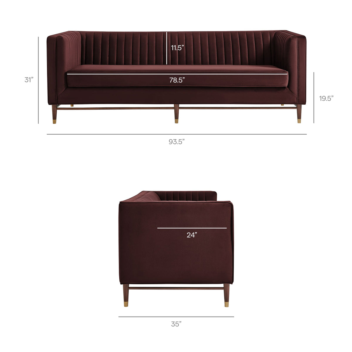 Devote 93 Inch Performance Velvet Channel Tufted Sofa