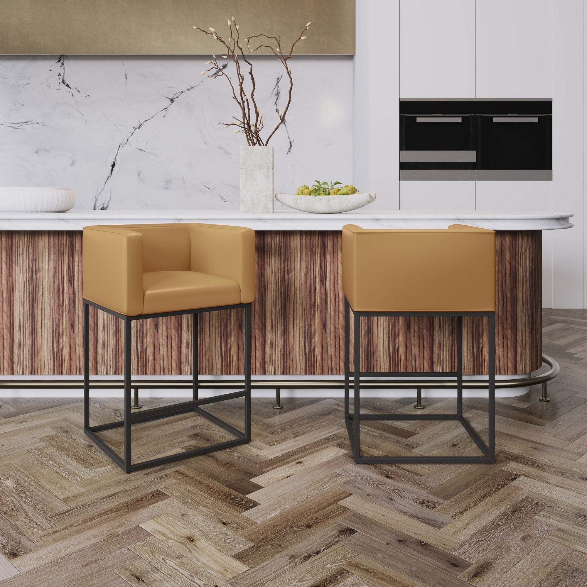 Embassy Upholstered Counter Stool with Backrest - Camel