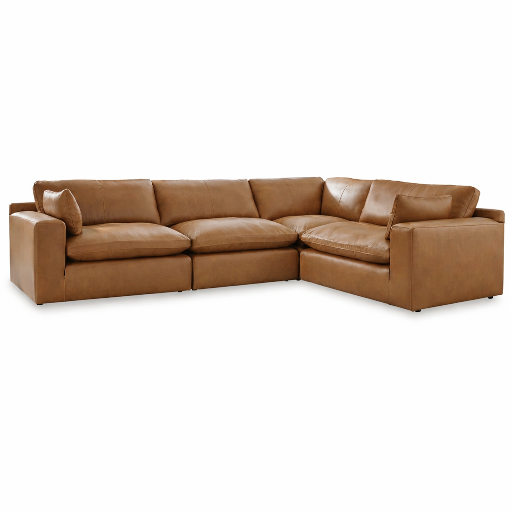 Emilia Caramel Leather 4-Piece Modular Sectional