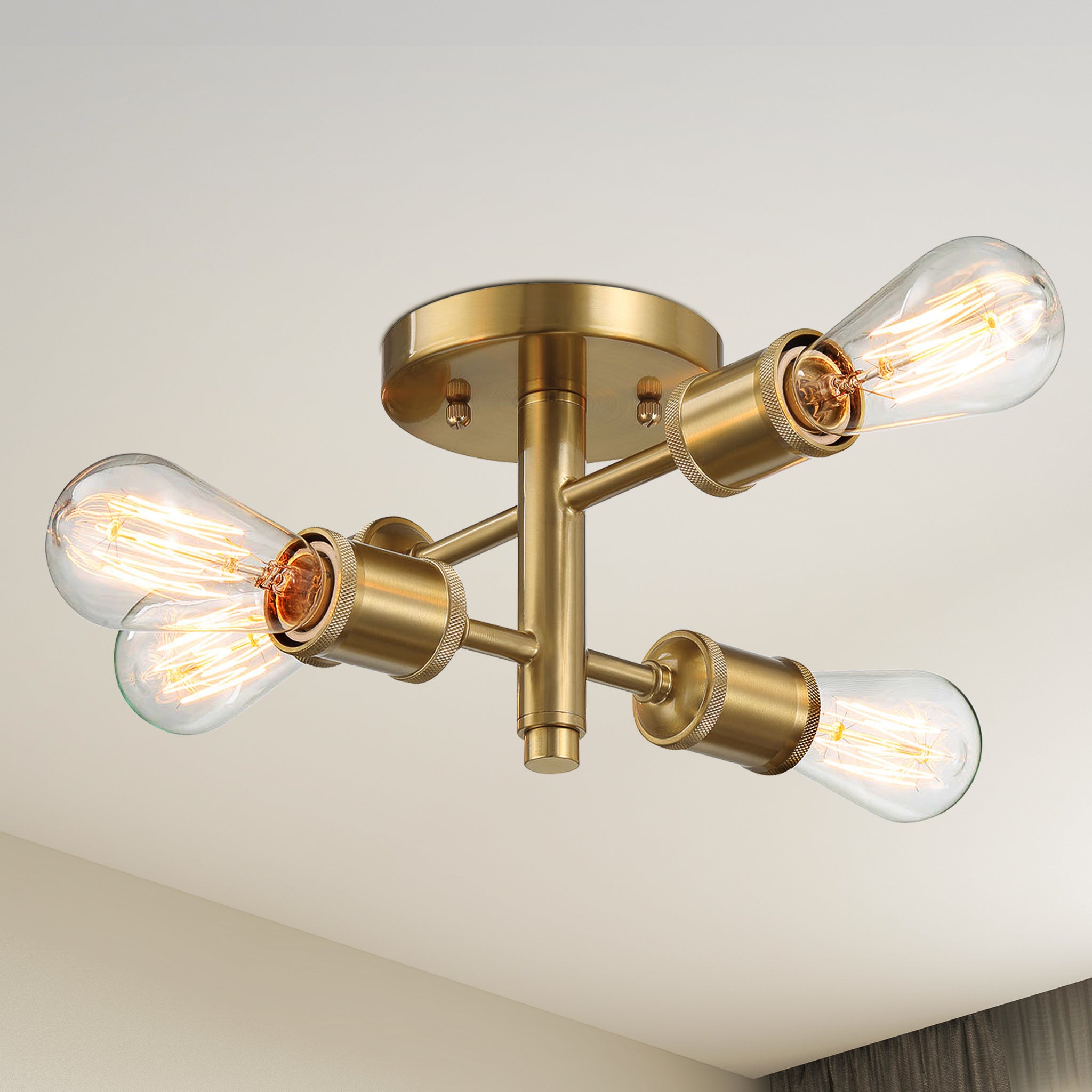 Flair Four Lights Semi Flush Mount Retro Hallway Kitchen Bedroom Living Room Ceiling Pendant 11"W × 6.5"H