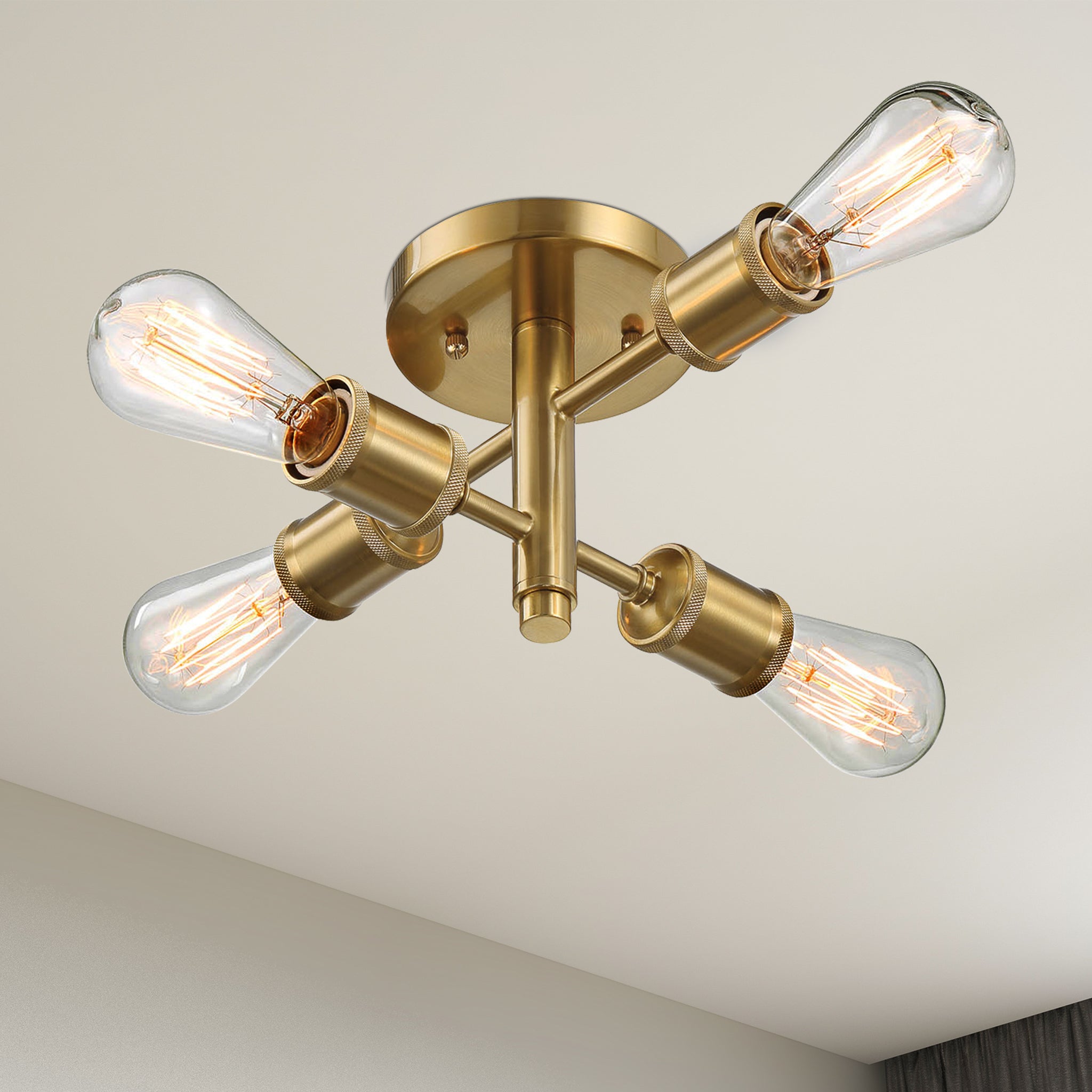 Flair Four Lights Semi Flush Mount Retro Hallway Kitchen Bedroom Living Room Ceiling Pendant 11"W × 6.5"H