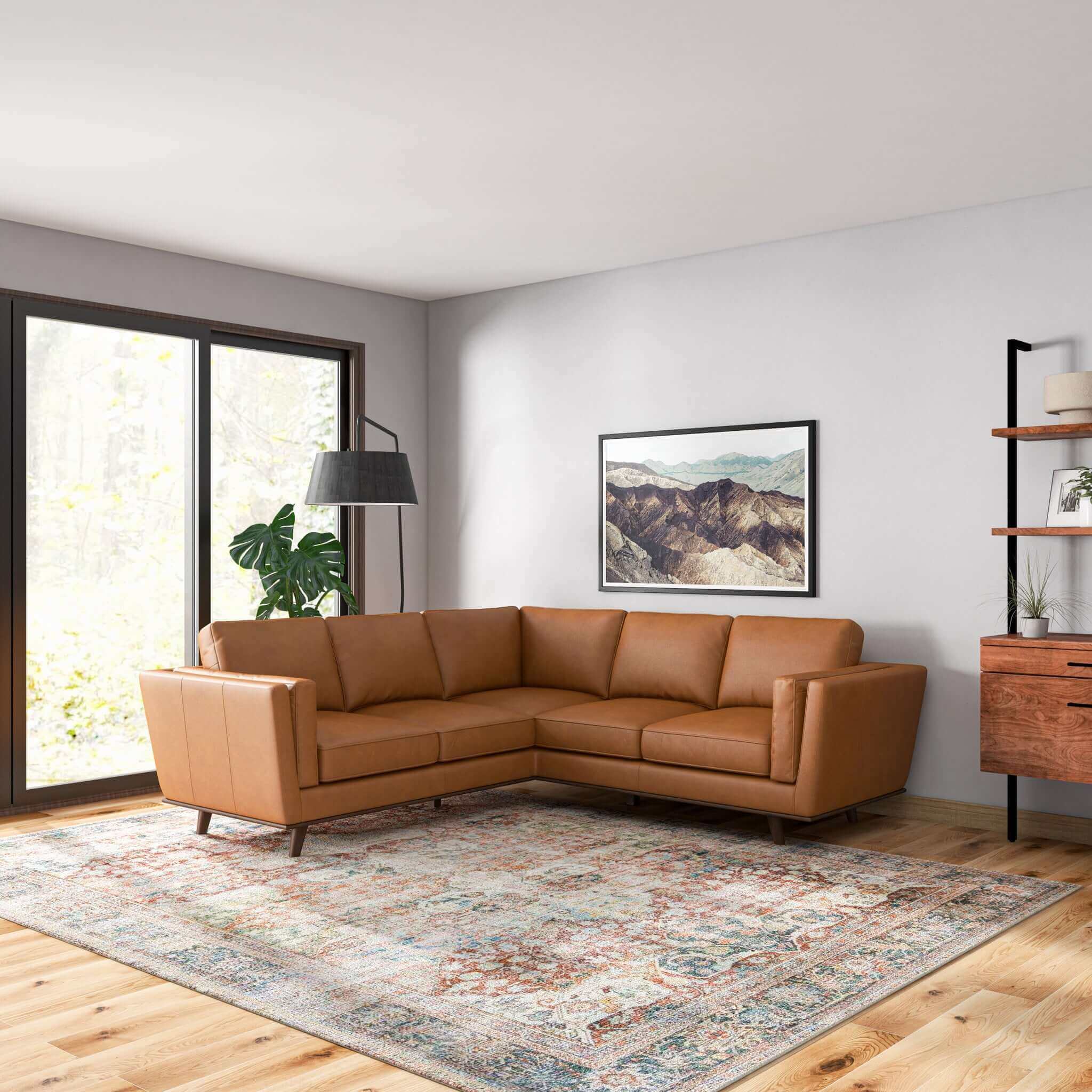 Everen Tan Leather Corner Sofa