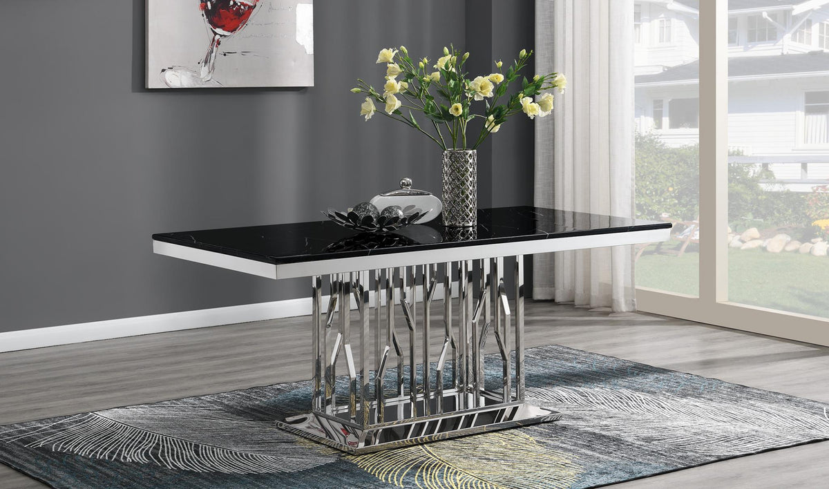 Black Marble Dining Table with Leather or Velvet Chairs