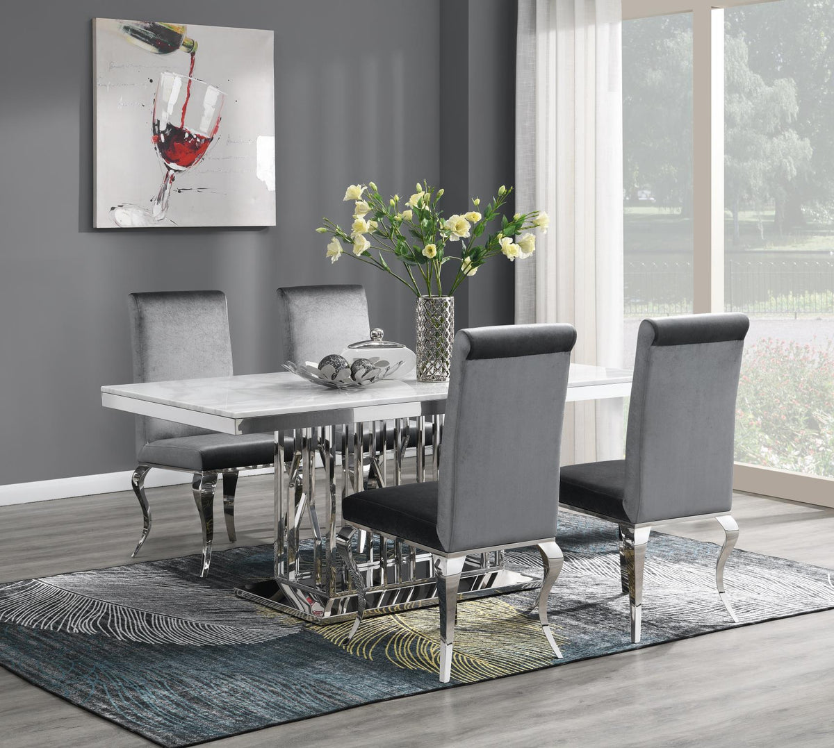 White Marble Dining Table with Leather or Velvet Chairs
