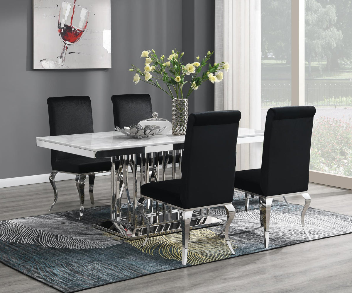 White Marble Dining Table with Leather or Velvet Chairs