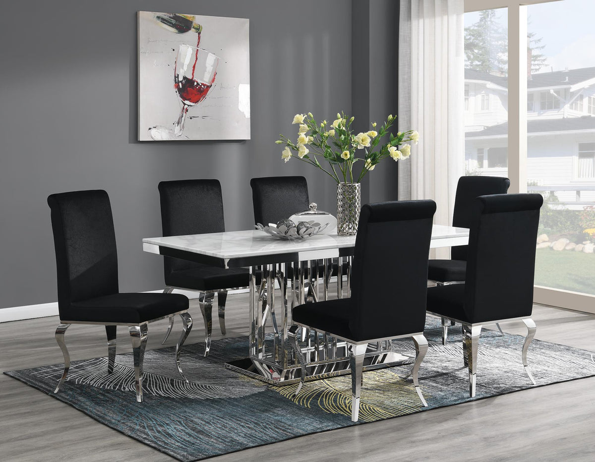 White Marble Dining Table with Leather or Velvet Chairs