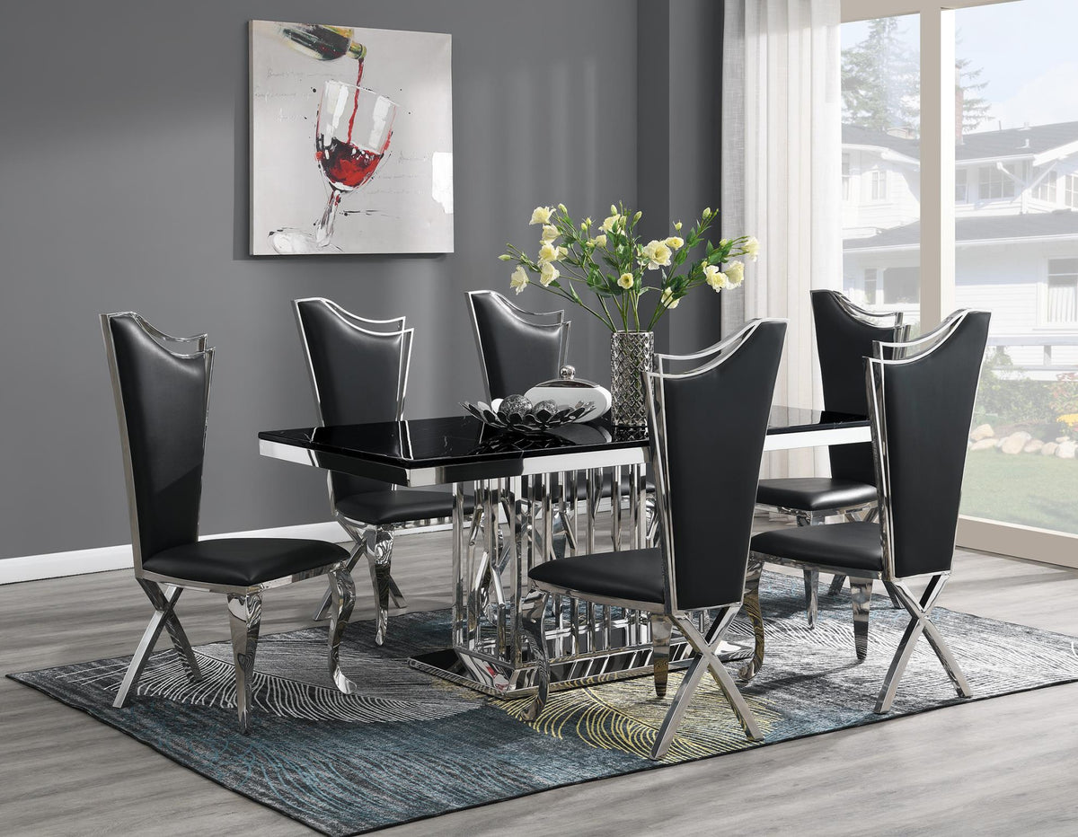 Black Marble Dining Table with Leather or Velvet Chairs