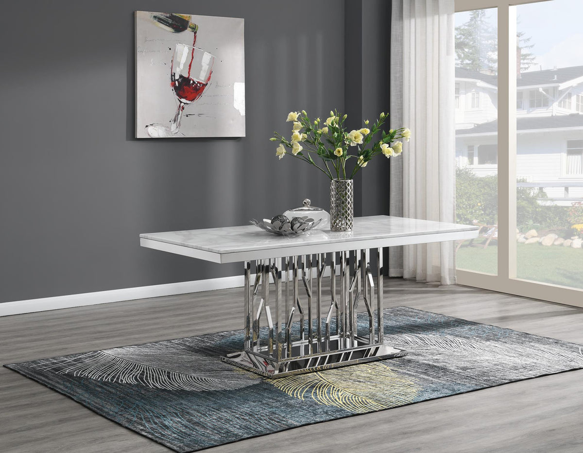 White Marble Dining Table with Leather or Velvet Chairs