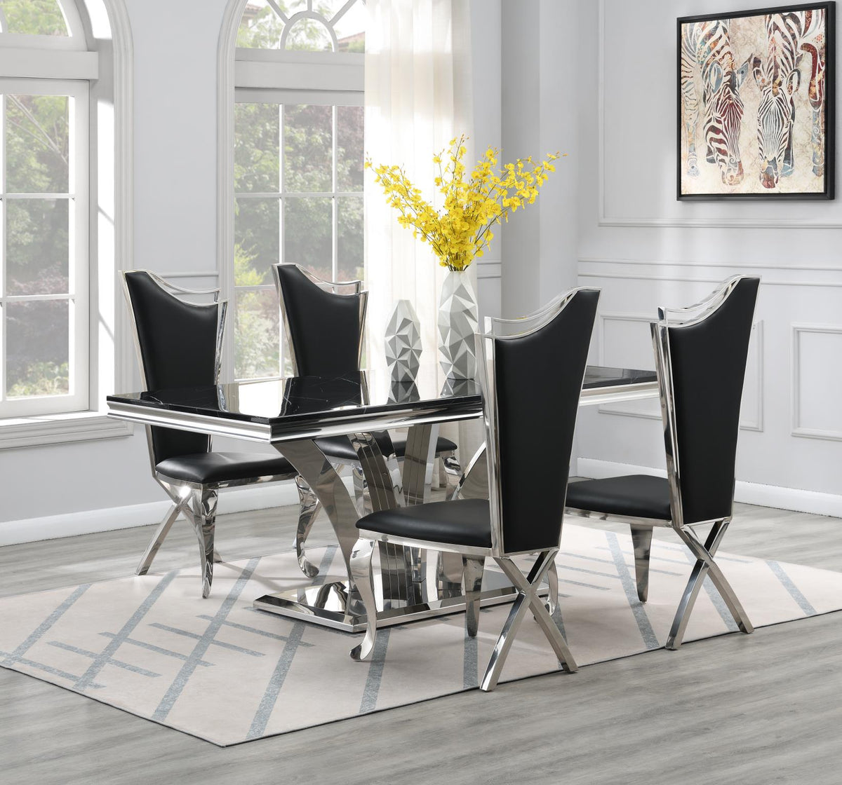 Black Marble Dining Table with Sculpted Base