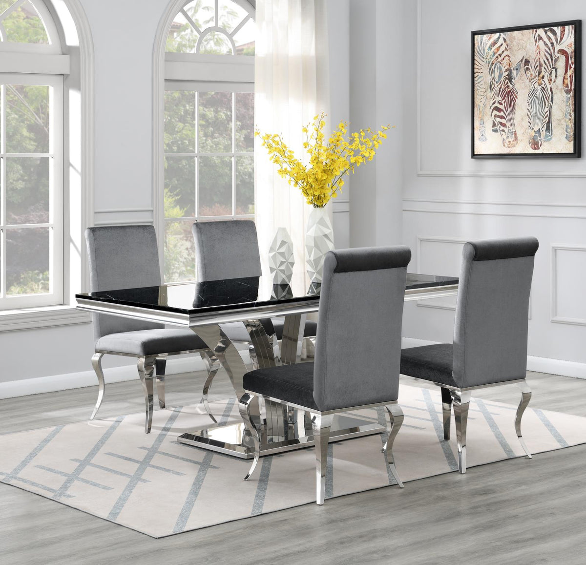 Black Marble Dining Table with Sculpted Base