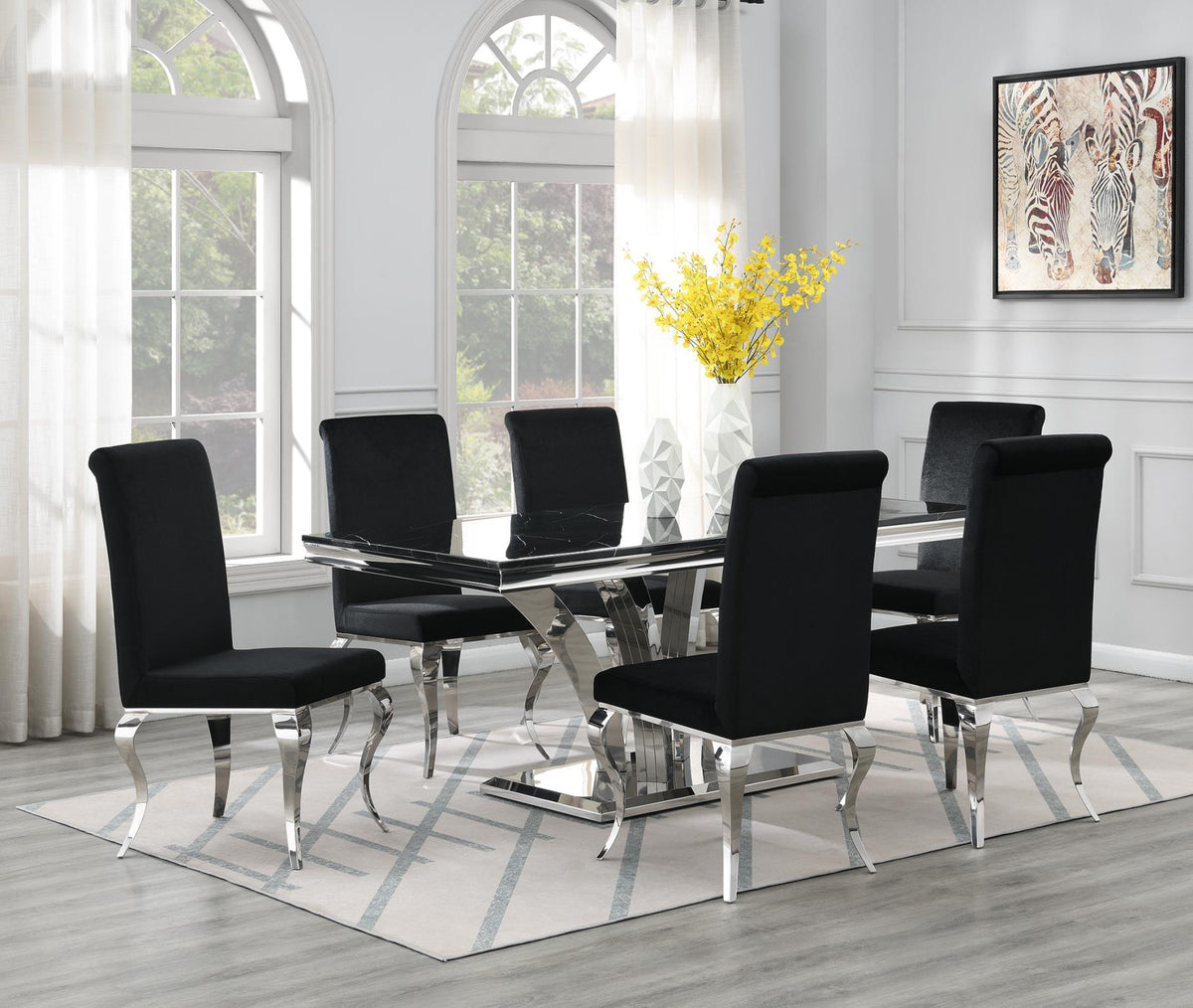 Black Marble Dining Table with Sculpted Base