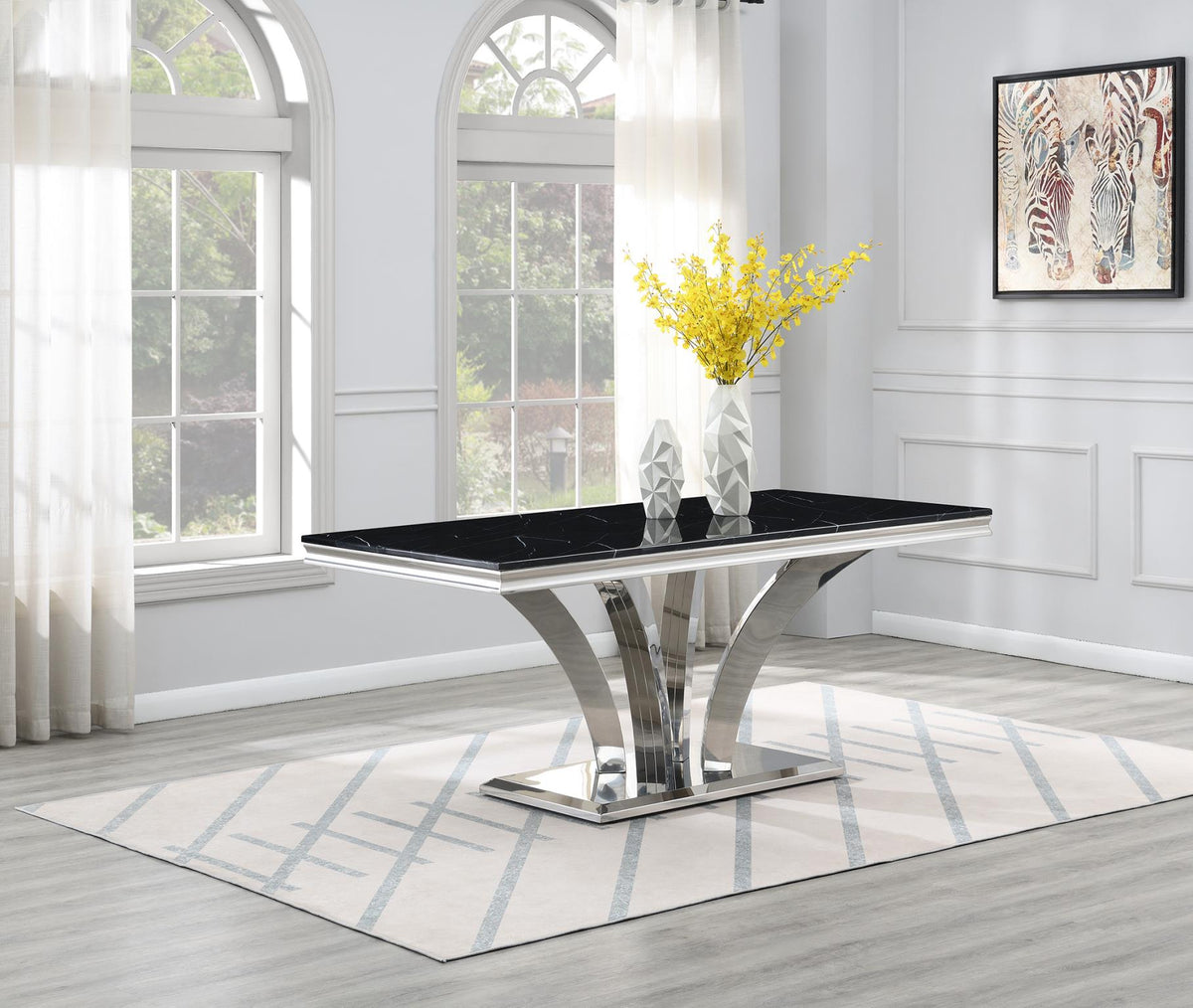 Black Marble Dining Table with Sculpted Base
