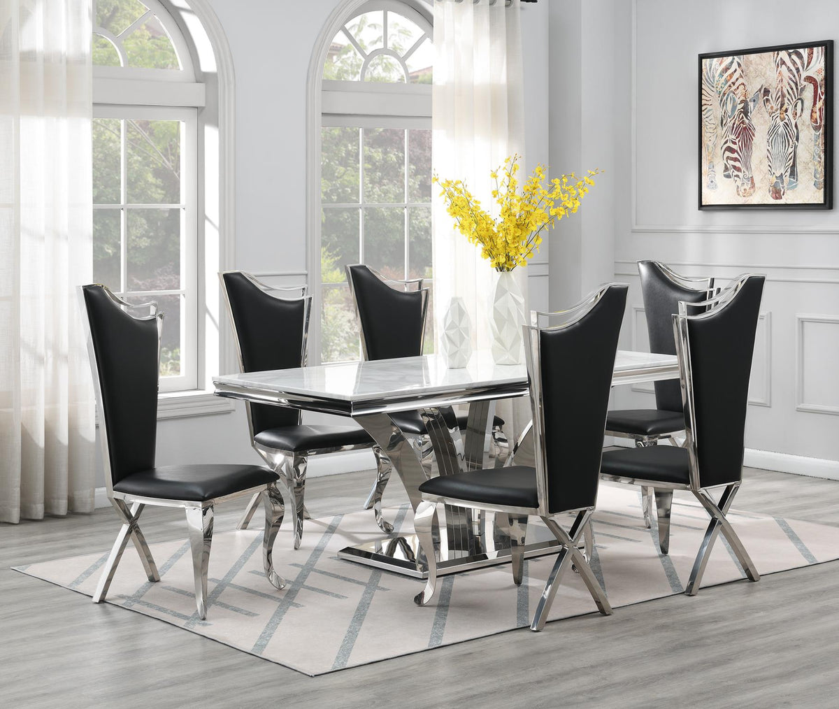 White Marble Dining Table with Sculpted Base