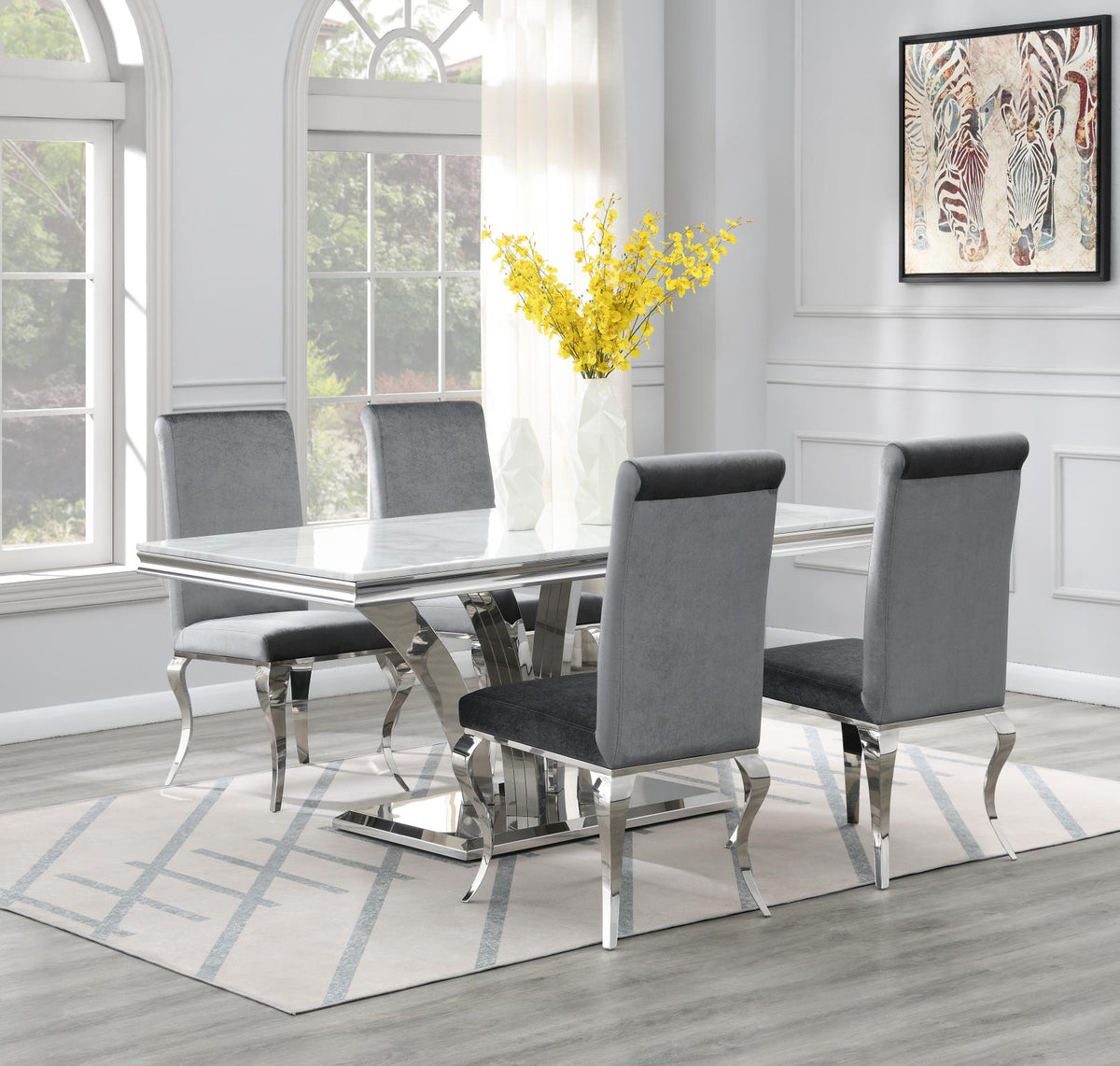 White Marble Dining Table with Sculpted Base