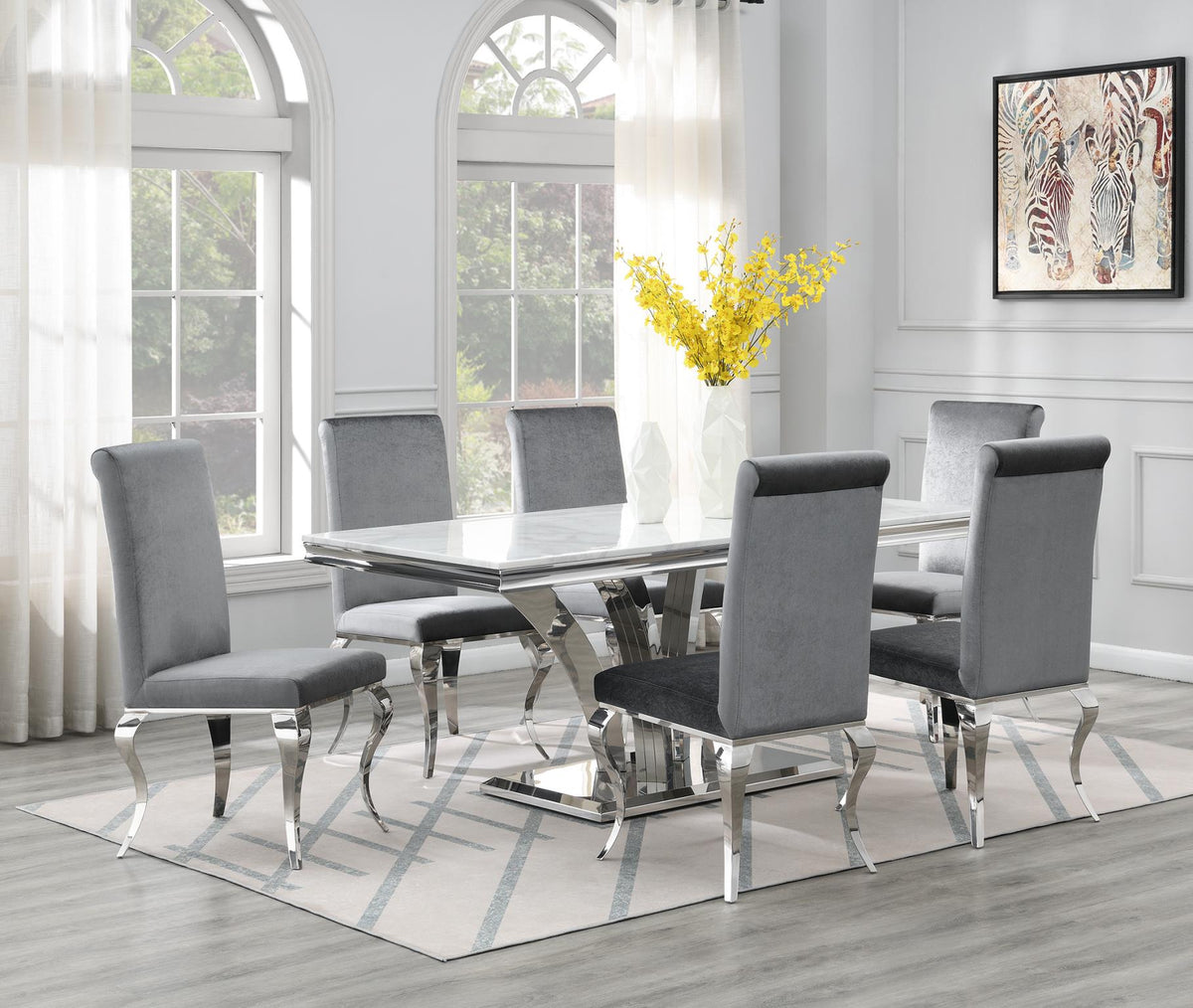 White Marble Dining Table with Sculpted Base