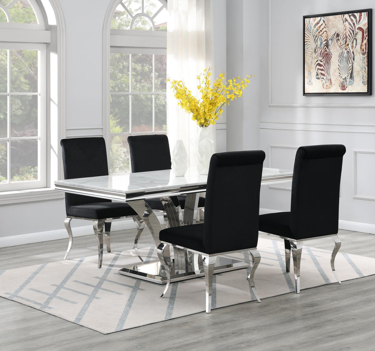 White Marble Dining Table with Sculpted Base