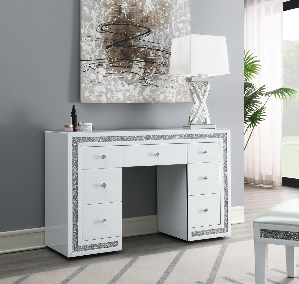 White Wood Vanity Set with Bluetooth Mirror