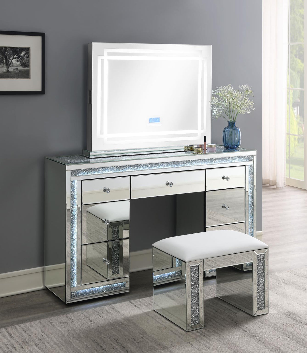 Glamour Vanity & Stool with Mirror Upgrade