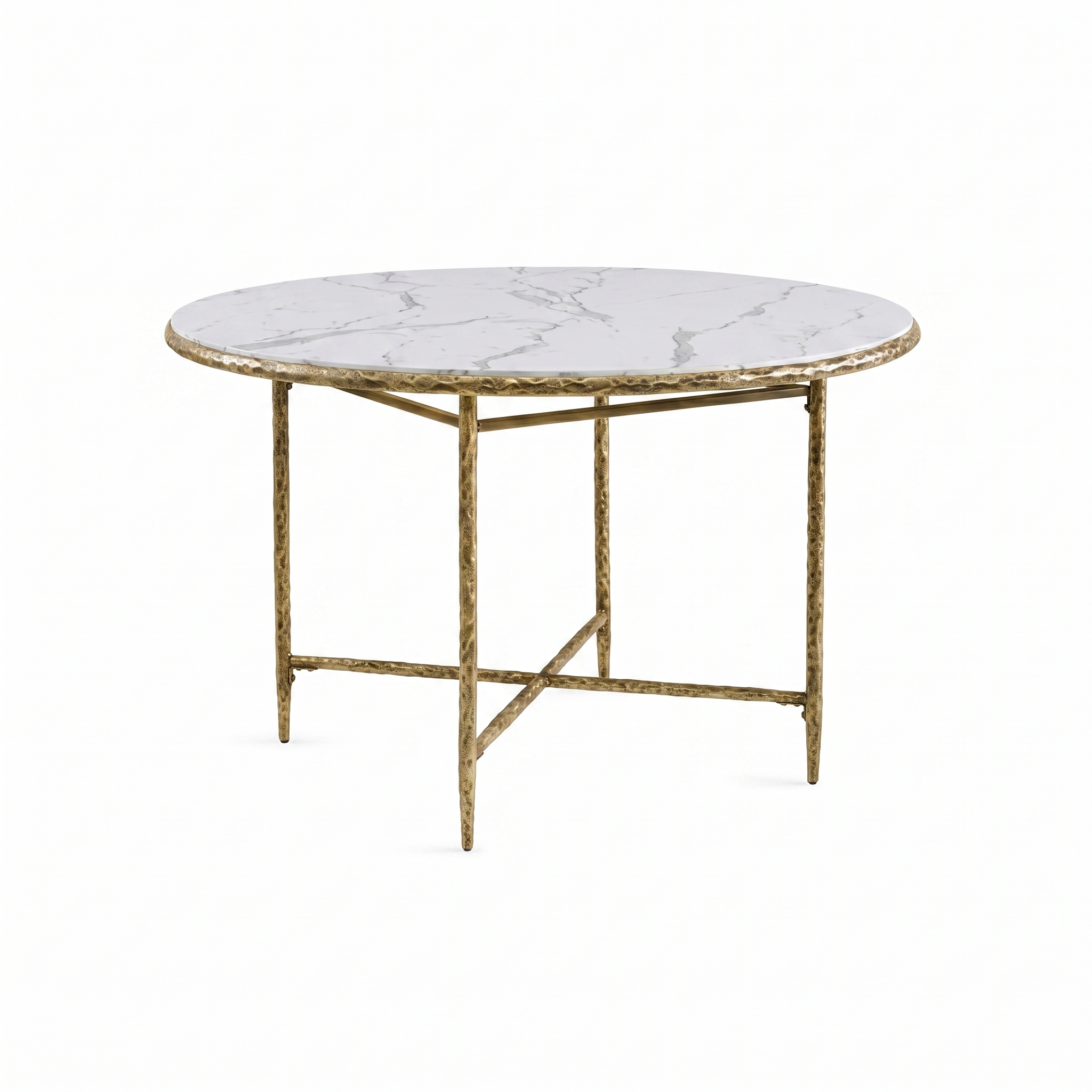 Balvi Contemporary Matte Gold Round Dining Table with White Marble Melamine Top