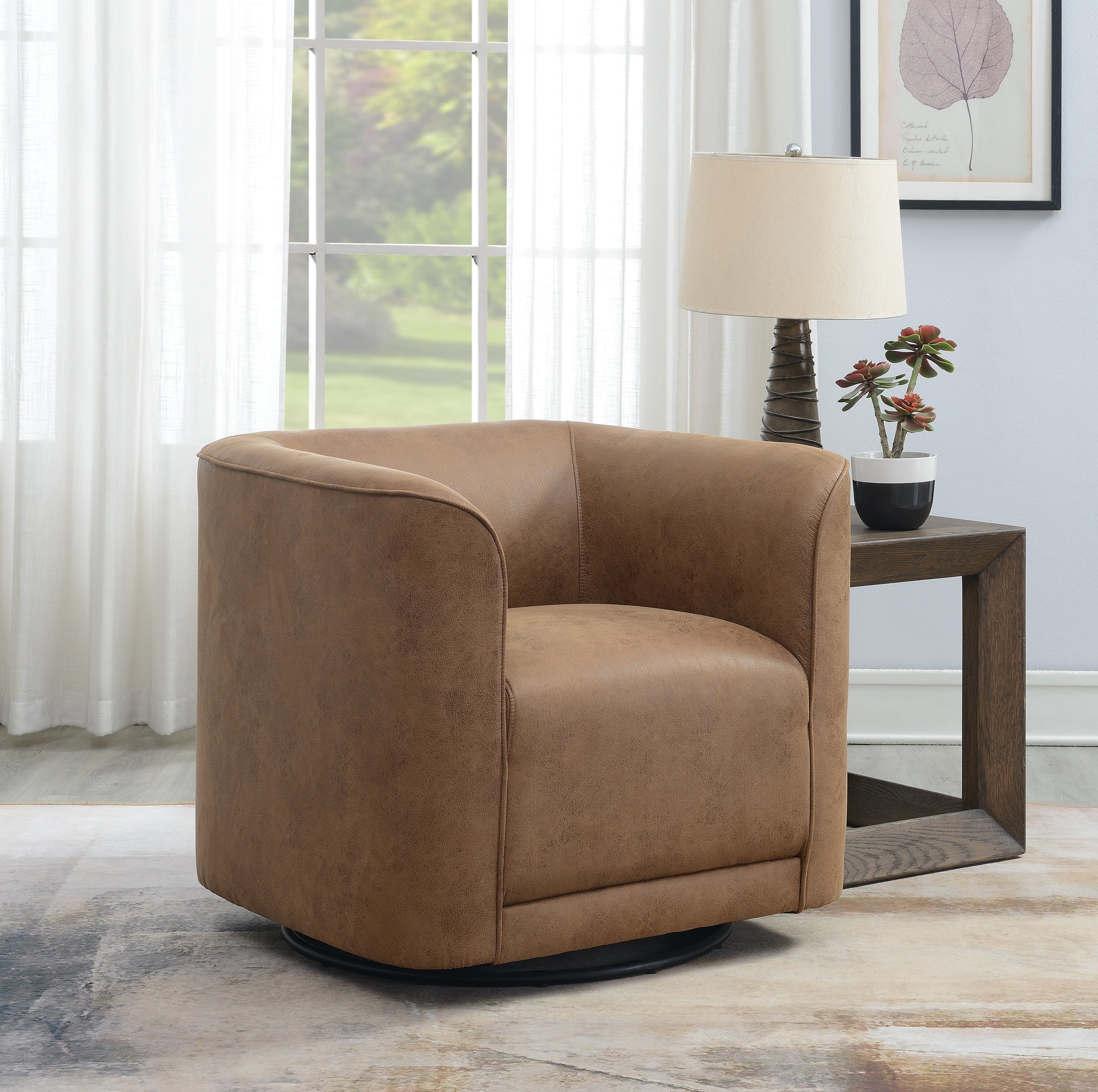 Gemma Brown Vegan Leather Swivel Accent Chair
