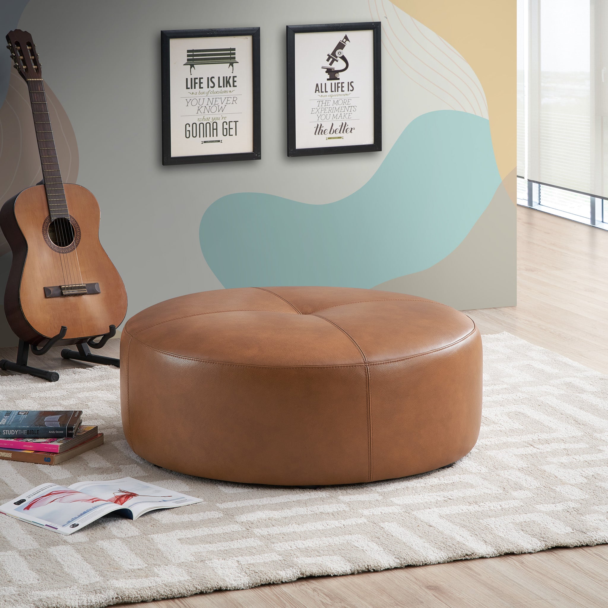 Glam Tan Leather Ottoman