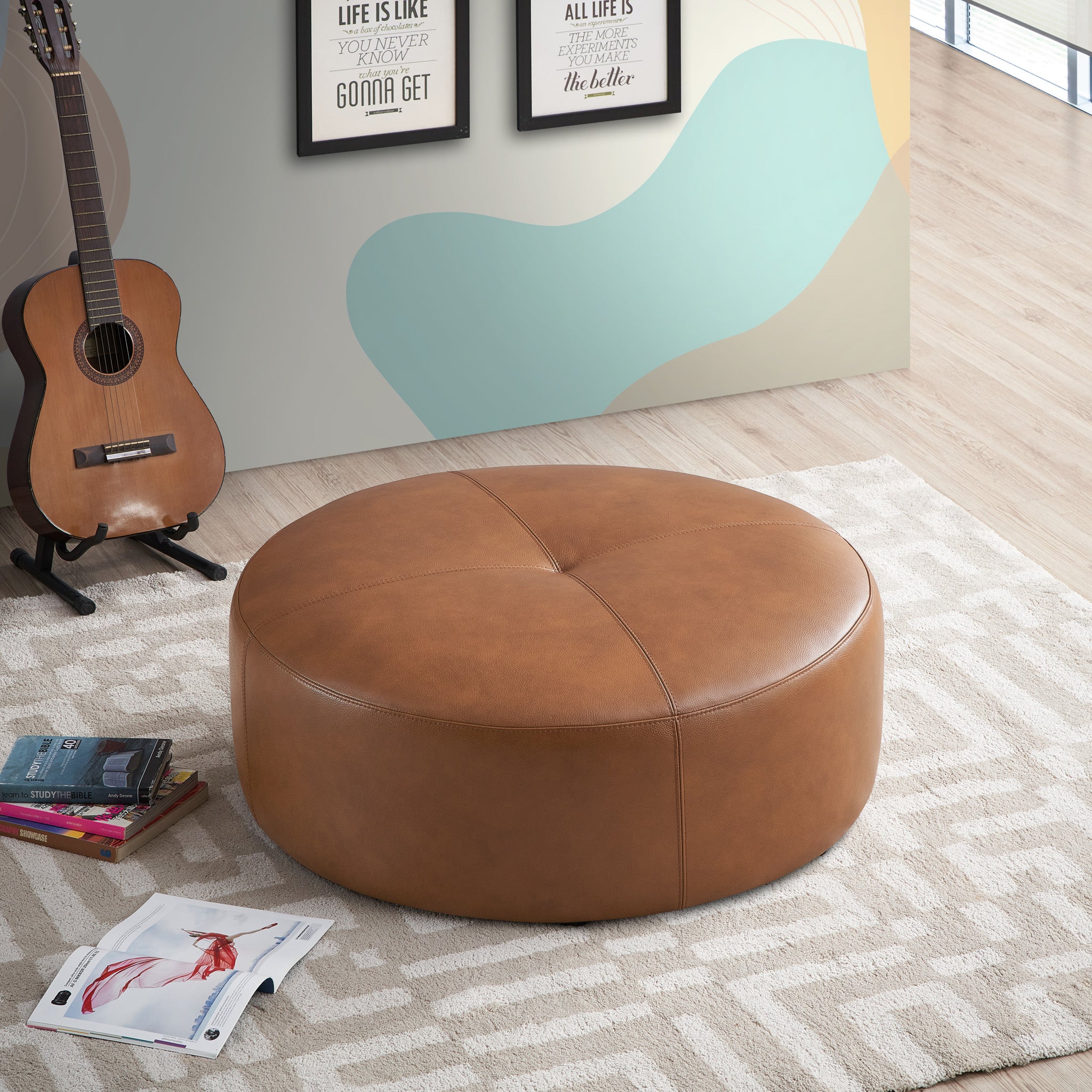 Glam Tan Leather Ottoman