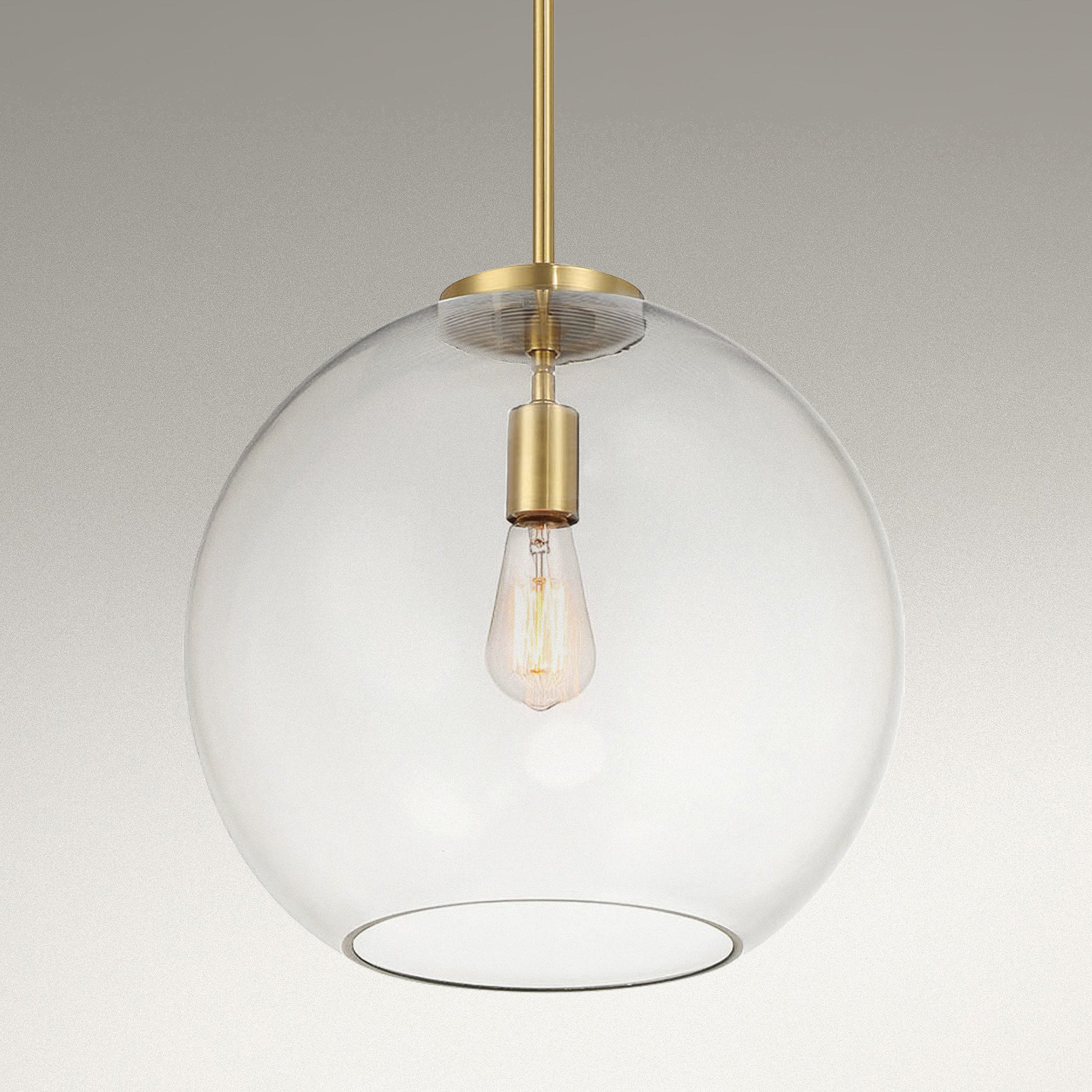 Tundra Single Light Pendant Lamp With Clear Globe Glass - Satin Brass