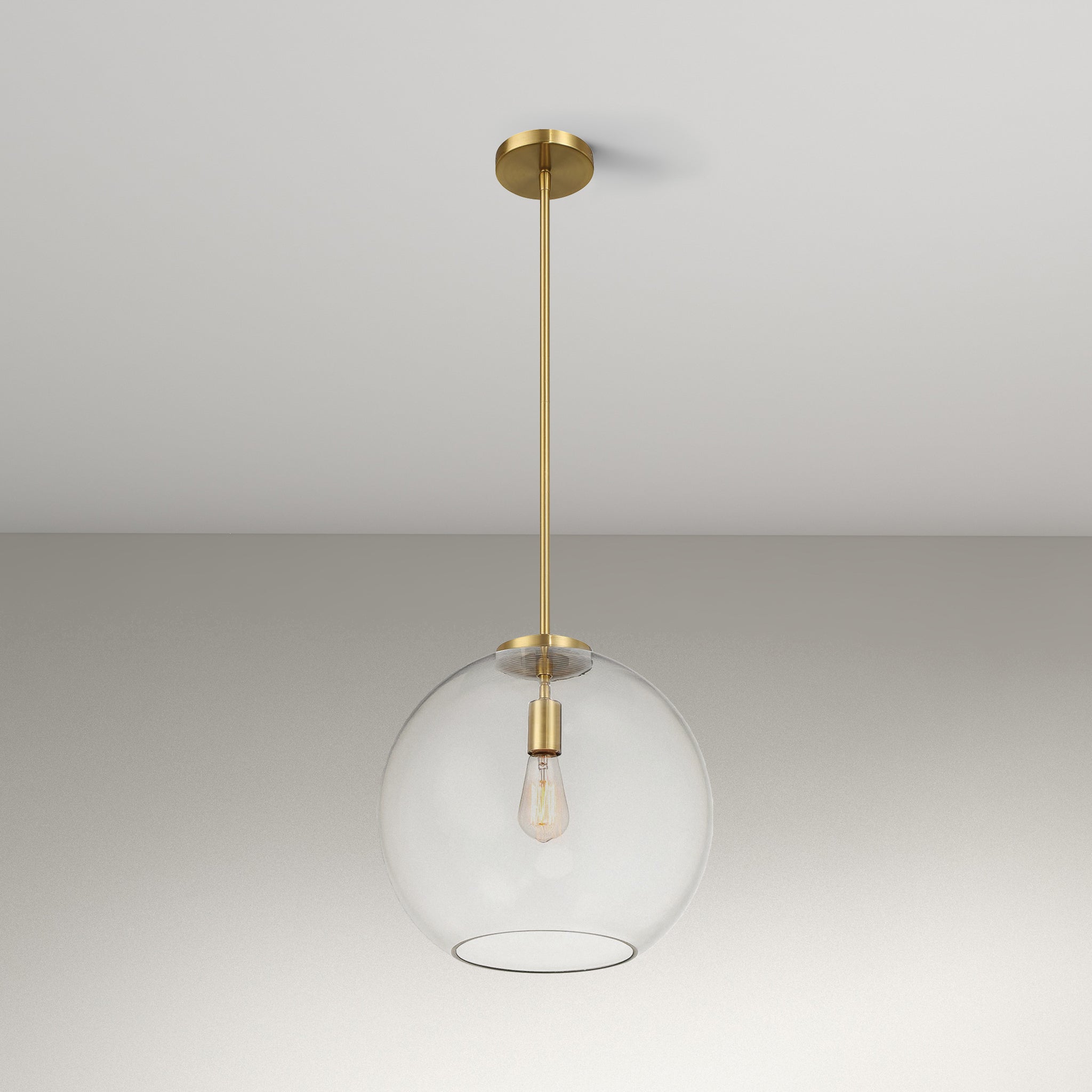 Tundra Single Light Pendant Lamp With Clear Globe Glass - Satin Brass