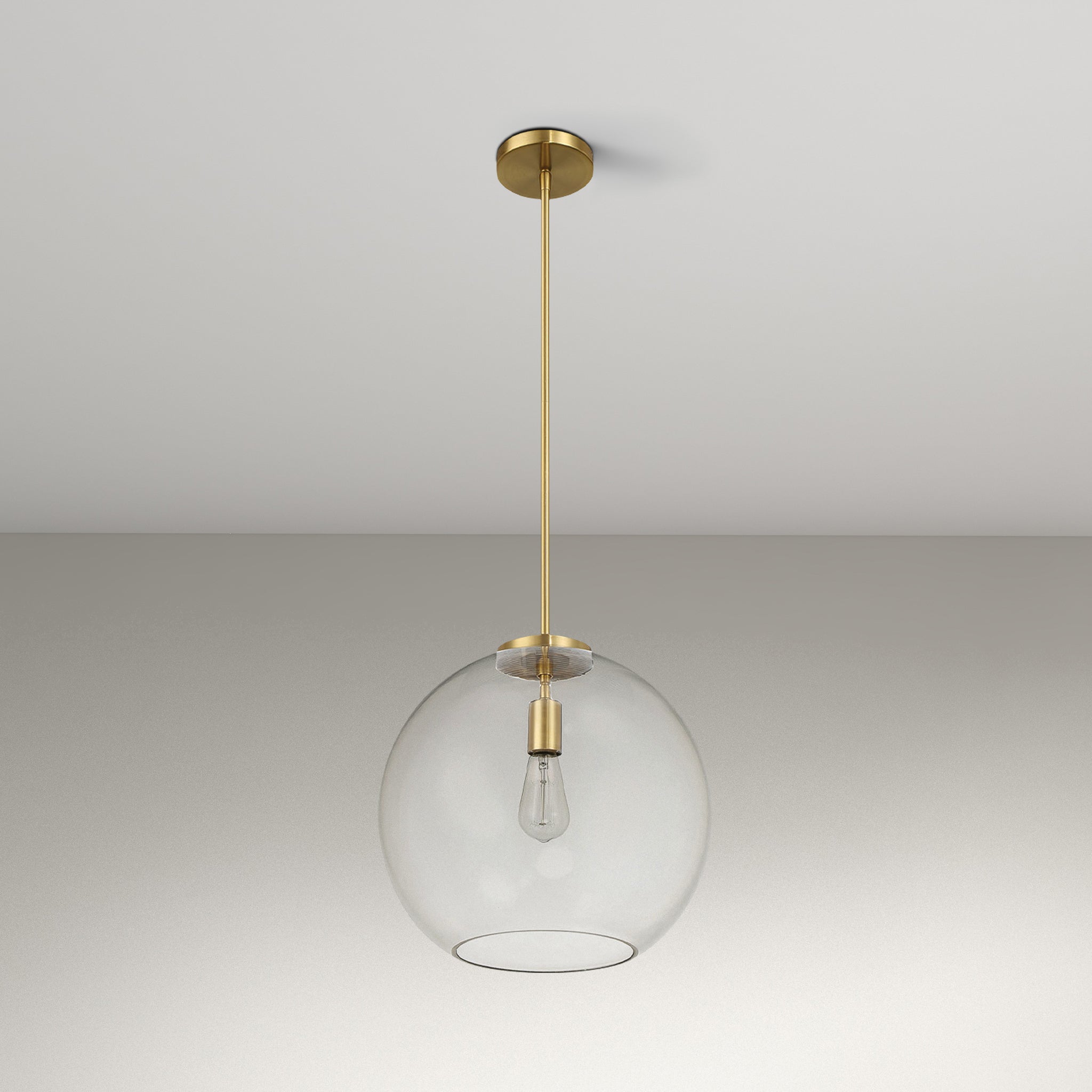 Tundra Single Light Pendant Lamp With Clear Globe Glass - Satin Brass