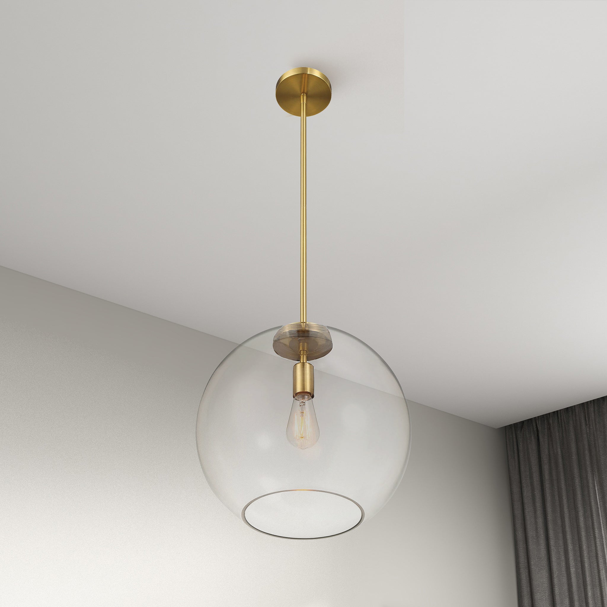 Tundra Single Light Pendant Lamp With Clear Globe Glass - Satin Brass