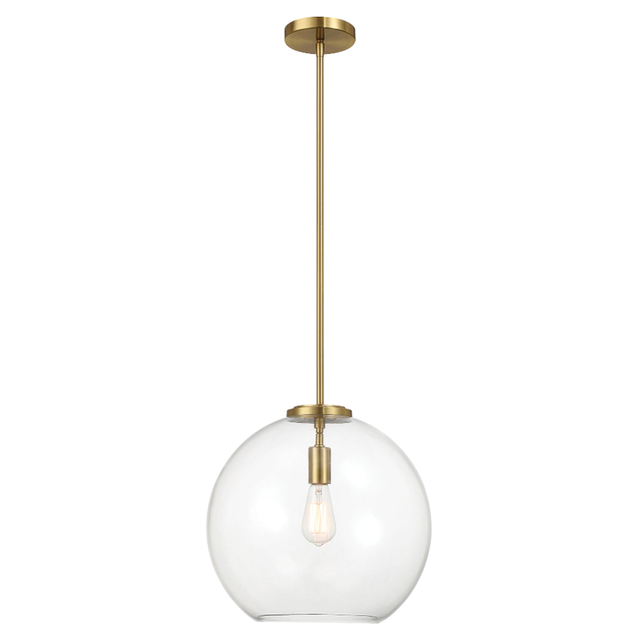 Tundra Single Light Pendant Lamp With Clear Globe Glass - Satin Brass